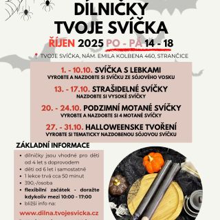 Přijďte si k nám kreativně odpočinout a vyrobte si jedinečné svíčky. ❗Pozor, změna času dílniček - nově Vás rádi přivítáme...