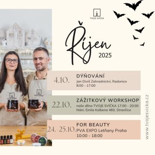 Říjen je v plném proudu a i když pro Vás vyrábíme svíčky každý den, snažíme se za Vámi vyrazit, anebo připravit pár akcí u...